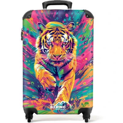 Afbeelding van NoBoringSuitcases.com® Kinderkoffer Kindertrolley Tijger Kleurenexplosie Handbagage koffer lichtgewicht Reiskoffer trolley Rolkoffer met wieltjes Past binnen 55x40x20 en 55x35x28
