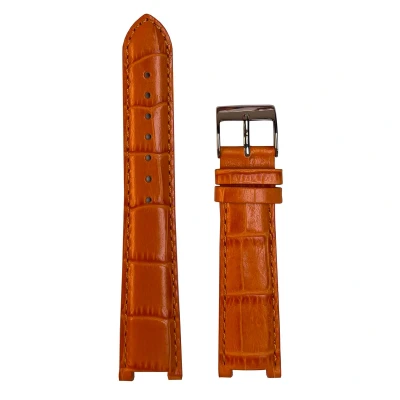 Afbeelding van Horlogeband 20mm, 14mm aanzet Oranje Echt leer in croco print Roestvrijstalen gesp