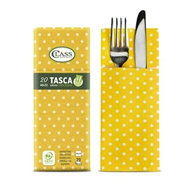 Afbeelding van CLASS 10, C4032TA D075 PEFC Airlaid servet bestektas, papier, gele stippen, 40 x 32 0,8 cm, 20 stuks