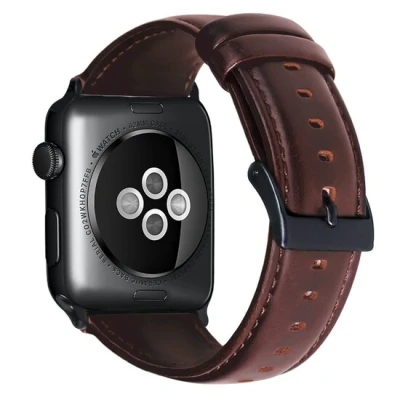 Afbeelding van Apple Watch Luxe Echt Lederen bandje Bruin Geschikt voor 38mm / 40mm 41mm
