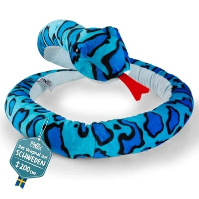 Afbeelding van Mollis Knuffeldier, knuffelslang, 200 cm, pluche dierslang, kinderknuffeldier, zacht knuffeldier voor kinderen en baby&#039;s, blauw