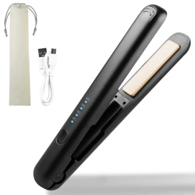 Afbeelding van stijltang, mini krultang, 2 in 1, keramische coating, compact, licht, voor thuis, dik, glad haar (zwart)