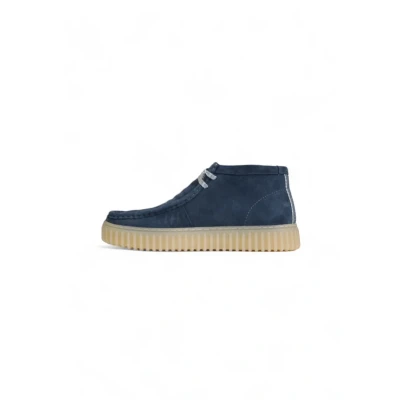 Afbeelding van Blauwe Effen Suede Veterschoenen Met Leren Voering En Rubberen Zool