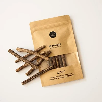 Afbeelding van LucyBalu® 6x Matatabi stokjes voor katten natuurlijke gebitsverzorging kauwbot met slechte adem kattenstokjes gemaakt van hout kattentandenborstel