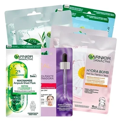 Afbeelding van Garnier SkinActive Hydra Bomb en niacinamide gezichtsmaskers van vochtinbrengende stof, reinigende Morbida huid 8 wegwerpbehandelingen