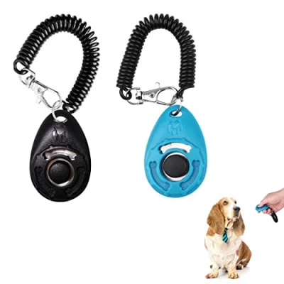 Afbeelding van LICHUAN 2 stuks hondentraining clickers, trainingstoolset, clicker, hondenfluitje, met armband, voor professionele huisdiertraining, training honden, katten, vogels, paarden (zwart, lichtblauw)