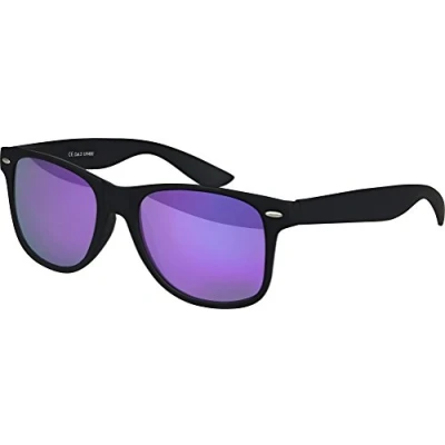 Afbeelding van Nerd zonnebril UV400 CAT 3 CE Rubber in Retro Stijl Vintage Unisex Bril inclusief Spring Scharnier voor Vrouwen &amp; Mannen (zwart paars)