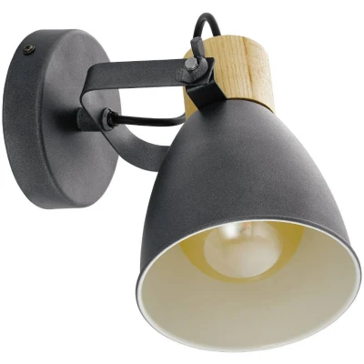 Afbeelding van EGLO wandlamp Coswarth, plafondlamp vintage, industrieel, retro, muurlamp binnen van staal en hout, antraciet, crème wit, natuurlijke kleurenel, spot met E27 fitting, FSC gecertificeerd