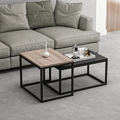 Afbeelding van [en.casa] Salontafel set van 2 Aabenraa Eiken zwart
