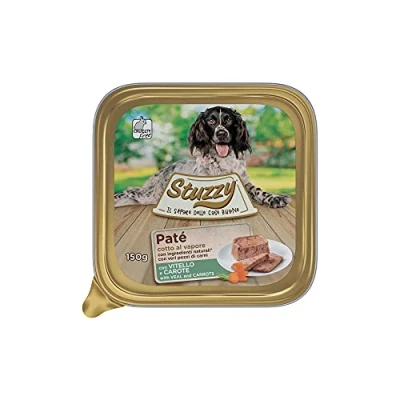 Afbeelding van Stuzzy Mister Natvoer voor volwassen honden, rundvlees en wortelen, paté vlees in stukken, totaal 3,3 kg (22 schalen x 150 g)