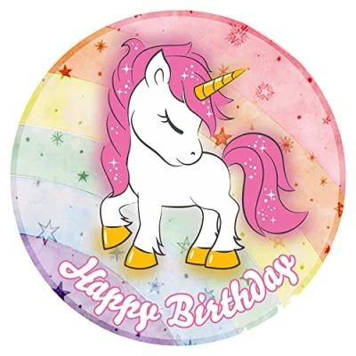 Afbeelding van J&amp;M DECO Taarttopper Verjaardag Decoratie Eenhoorn Taart Topper Eetbare Papieren Fondant Rond 20 cm Taartdecoratie Eetbaar Cake Birthday Decoration