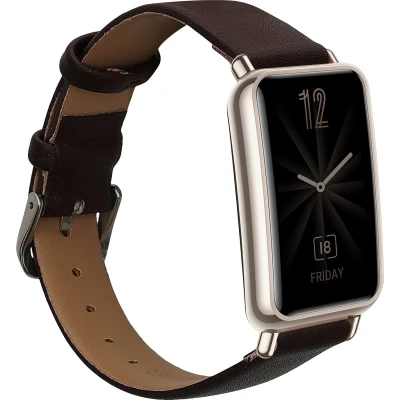 Afbeelding van kwmobile lederen horlogebandje geschikt voor Huawei Watch Fit mini polsband Echt leren smartwatch bandje Activity tracker horloge band in donkerbruin
