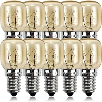 Afbeelding van 10 stuks SES E14 pygme lamp met schroef fitting vernikkeld 300 graden magnetron en oven geschikt