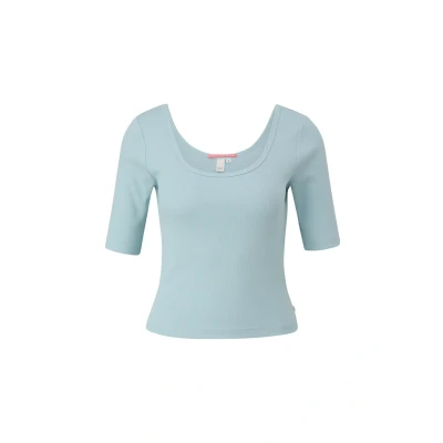 Afbeelding van QS MIT Tiefem Rundhalsausschnitt Tshirt basic, Dames, Maat: XS, Helles türkis