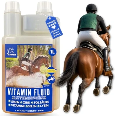 Afbeelding van EMMA® Vitamine Vloeistof voor paarden I B Complex B12, B6, B2, B1 E, A, D3 Zinkselenium Lysine IJzer Paard Mineraalvoer 1 liter