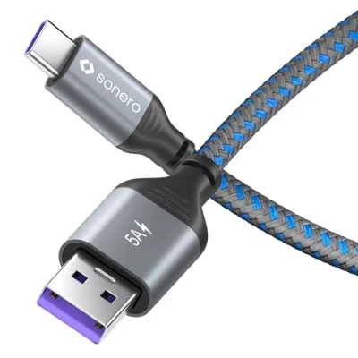 Afbeelding van Sonero® USB C naar A oplaadkabel, mobiele telefoon snellaadkabel, C, kabel type 2.0, 5V/5A, grijs/blauw, 2,00m