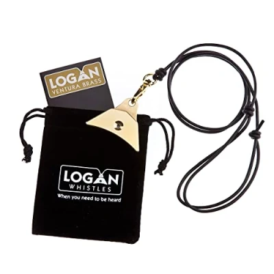 Afbeelding van Logan Ventura Messing Fluitje (Fluitje en lederen koord lanyard)