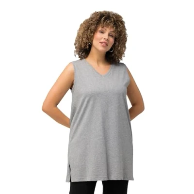 Afbeelding van Ulla Popken Dames grote maten plus size top basic, tanktop top, V hals, losse snit, Donkerblauw, 42 44