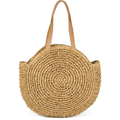 Afbeelding van styleBREAKER ronde rieten schoudertas, strandtas met lange hengsels, tas, tas geweven, shopper, dames 02012232, kleur:Donkerblauw