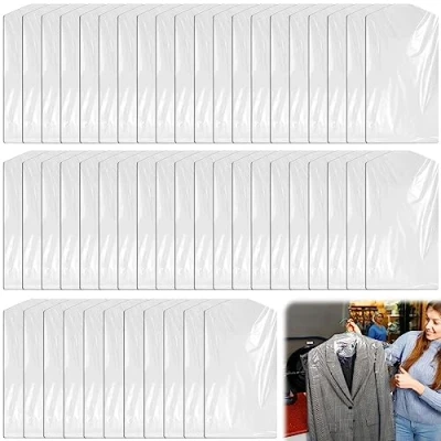 Afbeelding van 60 stuks transparante kledingzakken, stofbeschermhoes, kledingzak, lang, pak hangende kleding, stofbescherming, droogreiniger, tassen, kledingbescherming voor pakken, colberts,