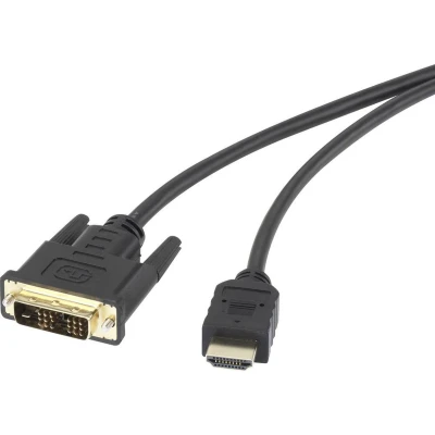 Afbeelding van Renkforce RF 4212219 DVI kabel / HDMI Adapterkabel D 18+1 polige stekker, A stekker 5.00 m Zwart Vergulde