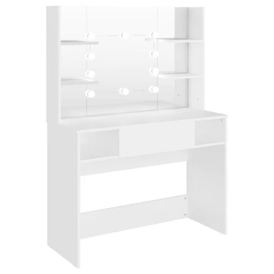 Afbeelding van Kaptafel Met Led Verlichting 100X40X135 Cm Mdf Eikenkleurig Wit