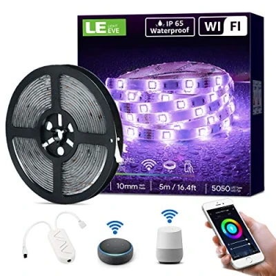 Afbeelding van LE smart ledstrip, 5 m, outdoor, RGB, 150 leds, wifi, IP65 waterdicht, voor buiten, strepen, lichtketting, lijst, compatibel met Alexa, app, Google Home