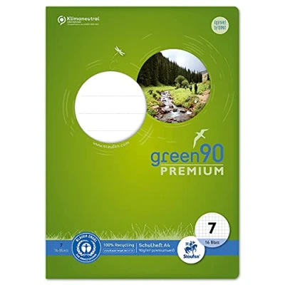 Afbeelding van Staufen Groen boekje DIN A4, liniatuur 7 (7 mm gelinieerd), 16 vellen, premium wit 90 g/m² gerecycled papier, ronde hoeken voorkomen&quot;ezelsor&quot;, 4 verschillende motieven (geen keuze mogelijk), 1 stuk