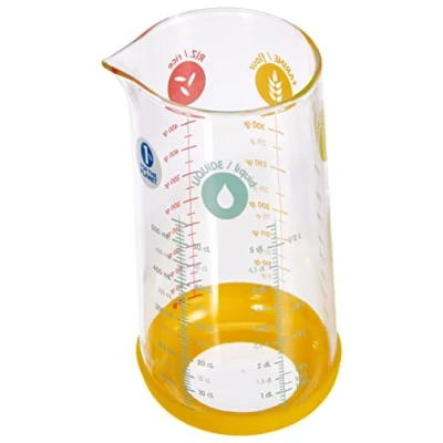 Afbeelding van Pebbly Maatbeker van glas 500 ml Met antislip siliconen basis en schenktuit 4 vloeistofmetingen (ml, cl, dl, L) vergemakkelijkt conversies Natuurlijke materialen