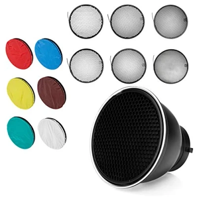 Afbeelding van Bowens Mount Standard Reflector Diffuser met honingraatrooster 6 kleuren zachte lichtdoek voor lamp (standaard reflecterend + All Grid kleuren)