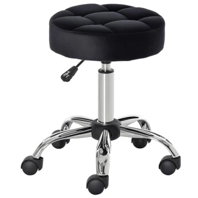 Afbeelding van HOMCOM Salonstoel met wielen, rolkruk, in hoogte verstelbaar, draaibaar, salonkruk, fluwelen touch, schuimbasis, zwart, 35 x 49 61 cm