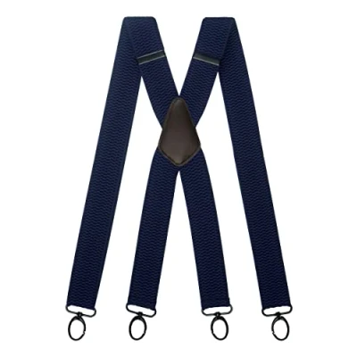 Afbeelding van Olata Brede en Stevige X vormige Bretels met Karabijnhaken 4 cm Breed, Verstelbaar, Uniseks, Ideaal voor Werk Dagelijks Gebruik. Donkerblauw (Zwarte Clips)