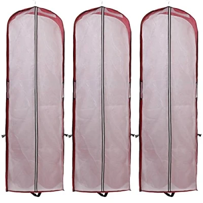 Afbeelding van HIMRY 3 Stuks Ademende Opvouwbare Kledinghoes Beschermhoes 150 cm lang, voor Jurken/Avondjurken/Pakken/Jassen, met Lange Ritssluiting en Twee Zakken Accessoires, Donkerrood KXB1007 darkred 3x