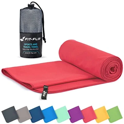 Afbeelding van Microvezel handdoeken compact, ultralicht &amp; sneldrogend handdoek de perfecte sporthanddoek, strandlaken en reishanddoek (60x120cm 1 stuk, Koraal)