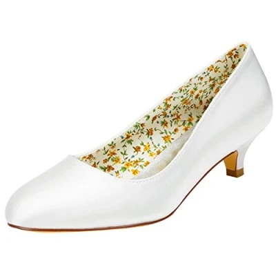 Afbeelding van Emily Bridal bruidsrubber kant moer schoenen ronde teen bruiloft ivoor bruiden 35EU