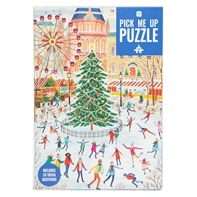 Afbeelding van Talking Tables Schaatsen 1000 delige kerstpuzzel voor volwassenen Geïllustreerde winterpuzzel met kerstboom en marktscène Cadeau haar, hem