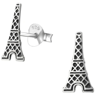 Afbeelding van JoyS Zilveren eiffeltoren oorbellen geoxideerd 6 x 11 mm oorknoppen