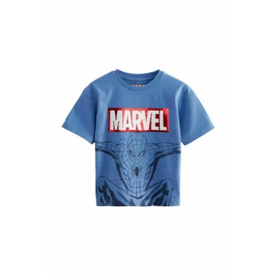 Afbeelding van Next Licensed Sequin Spiderman Regular FIT Tshirt print voor kinderen, Maat: 146, Blue