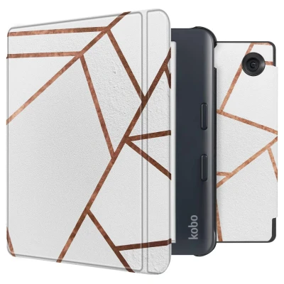 Afbeelding van Kobo Libra Colour Hoes: iMoshion Design Slim Hard Case Sleepcover Bookcase met stand White Graphic Kunstleder E Reader Hoezen