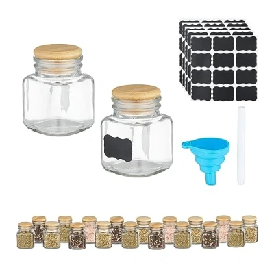 Afbeelding van Relaxdays kruidenpotjes set van 20 glazen potjes luchtdicht bamboe deksel 100 ml