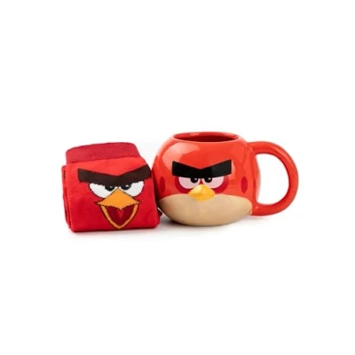 Afbeelding van Angry Birds Mok en Sokken Set Volwassenen Unisex Rode J. Bird Karakter Graphic Print Kalf Keramische Warme Drank in Rood Vogel voor Mannen &amp; Vrouwen