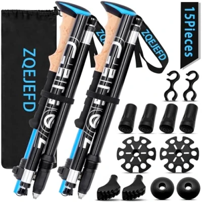 Afbeelding van ZQEJEFD wandelstokken, trekkingstokken, telescopische wandelstokken carbon &amp; aluminium met kurken handvat, verstelbaar 108 135cm en klemsluiting 5 paar rubberen buffers voor trekking