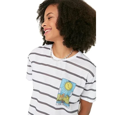 Afbeelding van Trendyol Wit 100% Katoenen Slogan Bedrukt Ontspannen/Comfortabel Gesneden Basic Ronde Hals Gebreid T Shirt Twoss20Ts0207