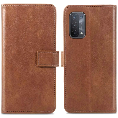 Afbeelding van Oppo A74 (5G) Hoesje Kunstleder iMoshion Bookcase Bruin Telefoonhoesje