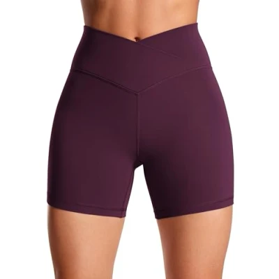 Afbeelding van CRZ Yoga Womens Butterluxe Crossover Biker Shorts 5&#039;&#039; Criss Cross High Waisted Workout Buttery Soft Donker paars M