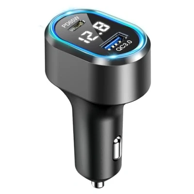 Afbeelding van Autolader Snellader USB C 12v QC3.0 18W &amp; 65W Ook geschikt voor laptops en tablets 83 Watt 12/24Volt LED met spanningsmeter (PS26)