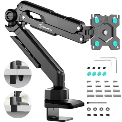 Afbeelding van ONKRON Enkele Monitorarm voor 13 34 inch monitor, bureaumonitor montage tot 10 kg Gasveer VESA 75x75 100x100mm/Tilt 90 +45 Draaibaar 180 Rotatie 360 G90 B Zwart