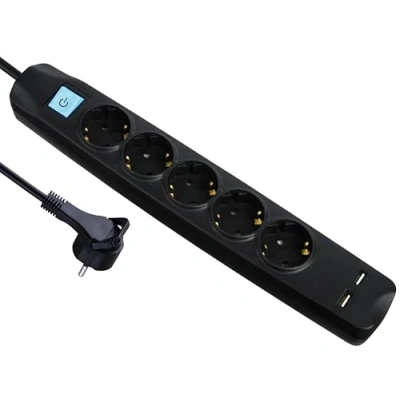 Afbeelding van MaxTrack stekkerdoos met 5 contacten en 2x USB / zwart 3 meter