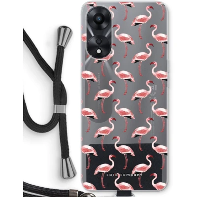 Afbeelding van Case Company® hoesje met Koord geschikt voor Oppo A78 5G Flamingo Telefoonhoesje Zwart Bescherming aan alle Kanten en Over de Schermrand