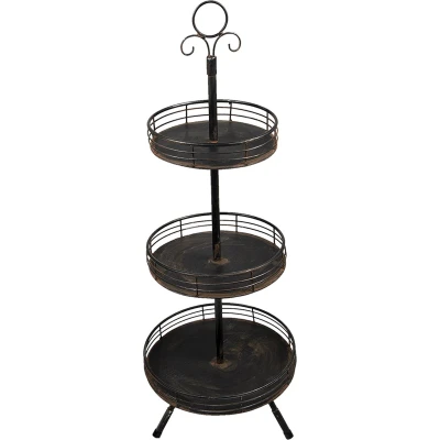 Afbeelding van Clayre &amp; Eef etagère 3 laags 95 cm Zwart Ijzer Rond Fruitschaal